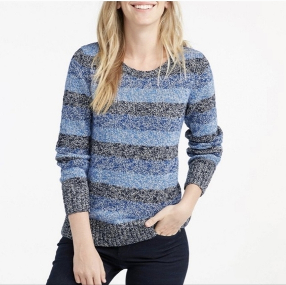 LL Bean sz. 1X Striped Blue Marled Cotton Ragg Sweater Pullover Knit Top Outdoor - Picture 1 of 12